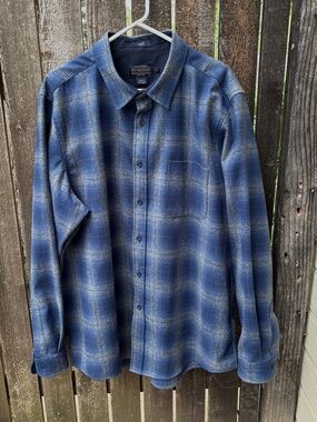 Pendleton 100% Virgin Wool Fitted Plaid Lodge Button Down Shirt Blue Gray Sz XXL